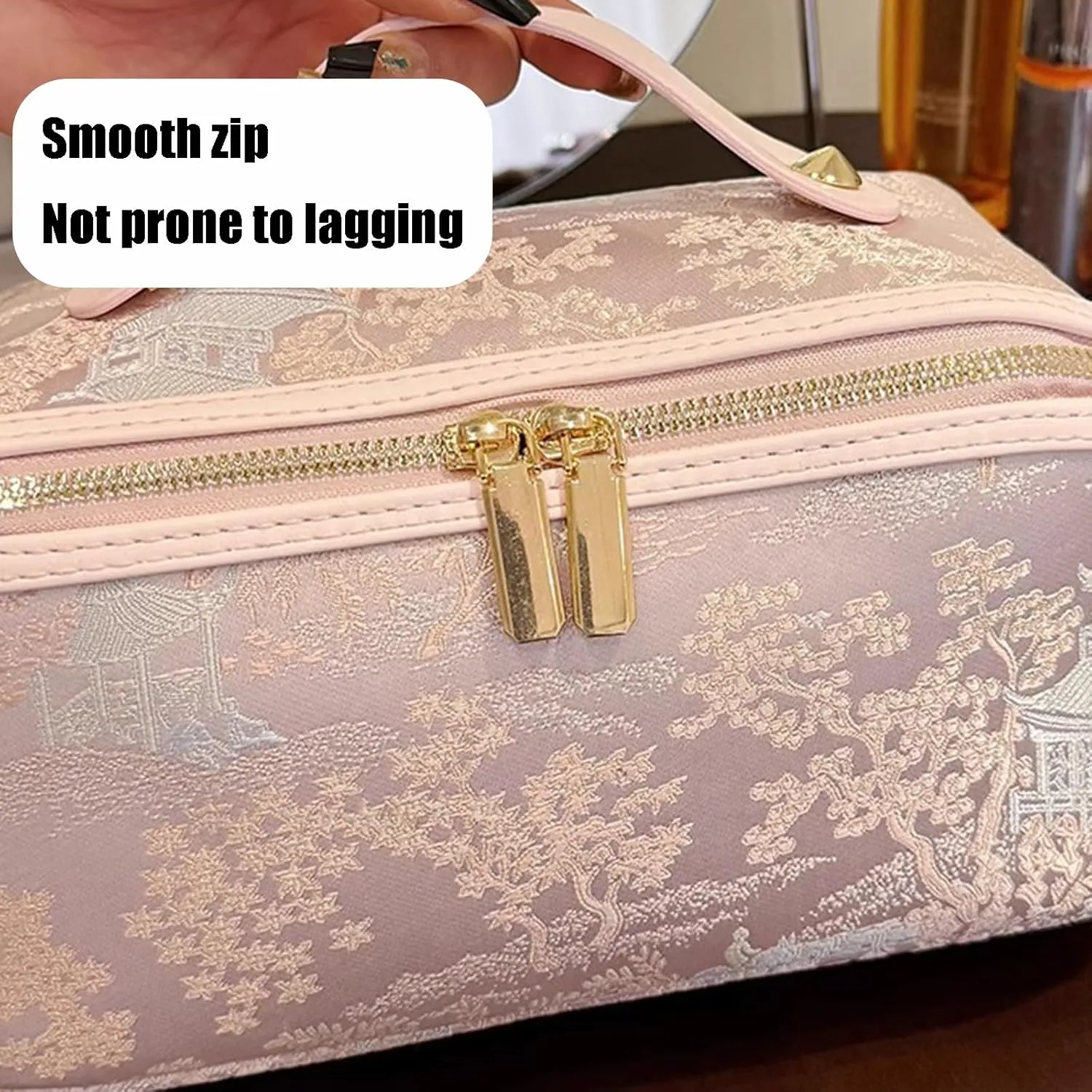 Travel Makeup Bag,Open Flat Toiletry Bag Make Up Organizer With Divider And Handle For Women(A)