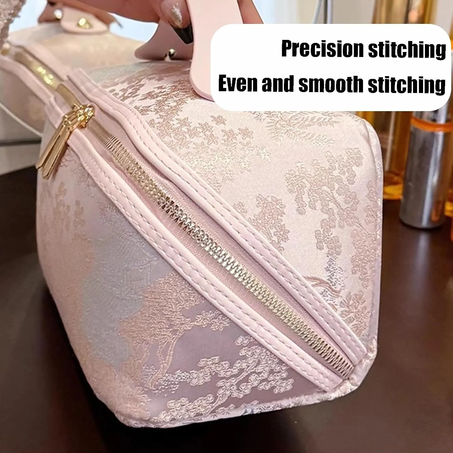 Travel Makeup Bag,Open Flat Toiletry Bag Make Up Organizer With Divider And Handle For Women(A)