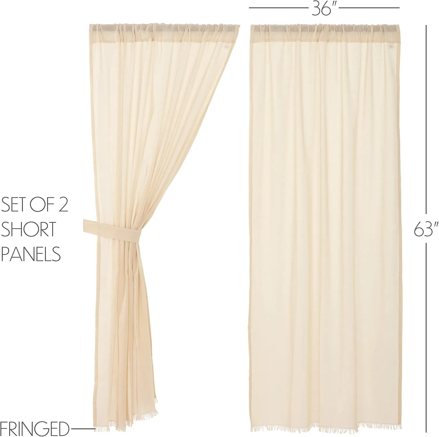 VHC Brands Tobacco Cloth Natural Curtain, Short Panel 63x36, 3