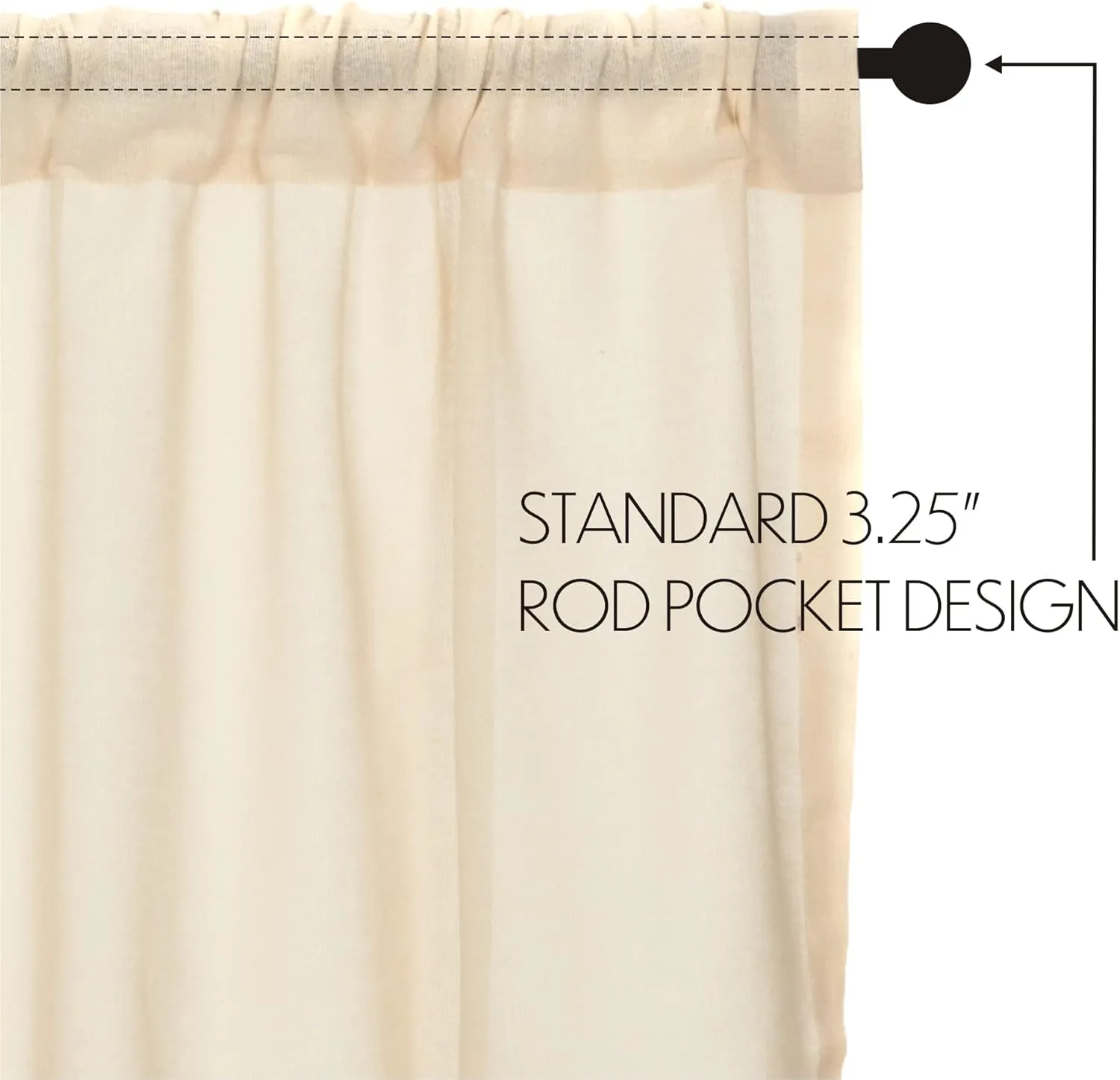 VHC Brands Tobacco Cloth Natural Curtain, Short Panel 63x36, 3