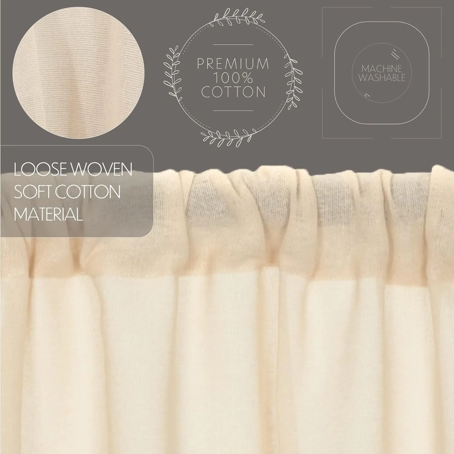 VHC Brands Tobacco Cloth Natural Curtain, Short Panel 63x36, 3