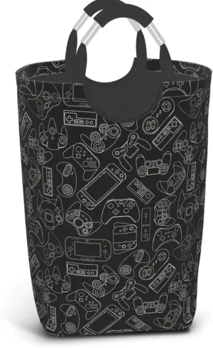 Video Game Controller Black Laundry Basket with Handles Laundry Hamper Toys Storage Organizer Foldable Bucket Washing Bin Dirty Clothes Bag for Home Bathroom Bedroom Dorm
