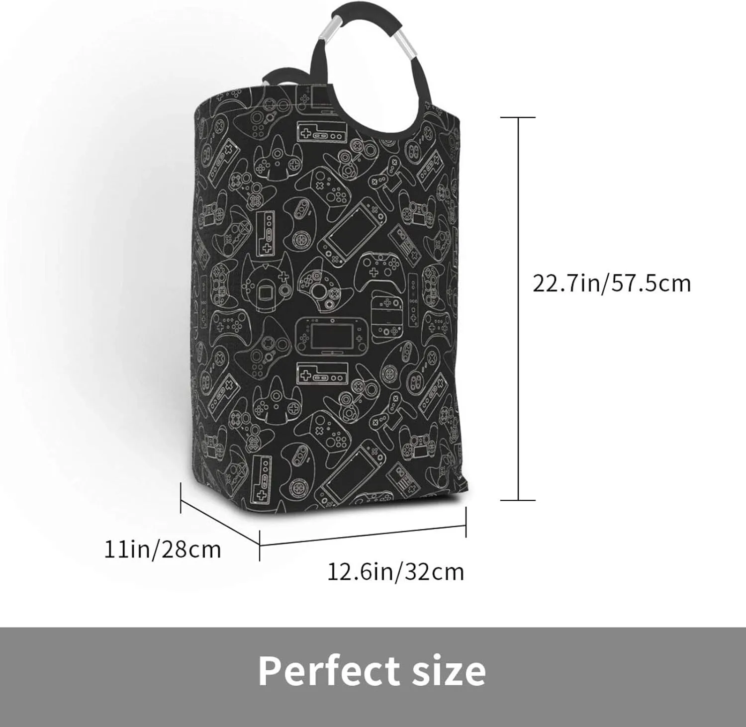 Video Game Controller Black Laundry Basket with Handles Laundry Hamper Toys Storage Organizer Foldable Bucket Washing Bin Dirty Clothes Bag for Home Bathroom Bedroom Dorm