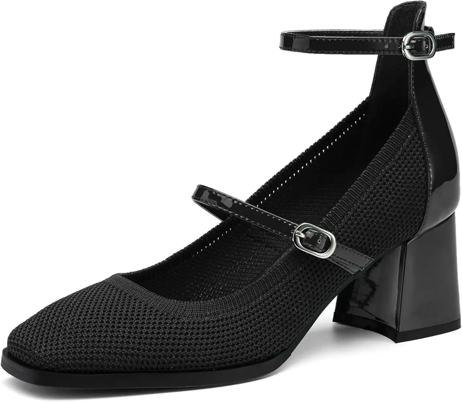 Vintage Patent Mary Jane Pumps, Women's Chunky Heel