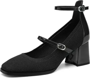 Vintage Patent Mary Jane Pumps, Women's Chunky Heel