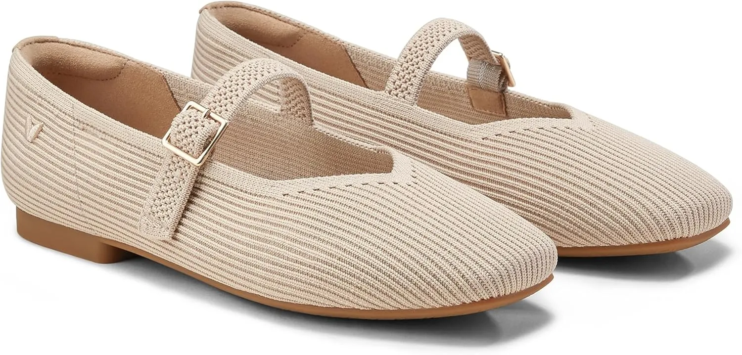 VIVAIA Margot Mary Jane Women Flat Shoes Comfortable for Work with Arch Support Slip on Square-Toe Washable Shoes