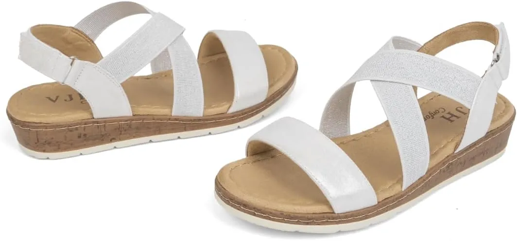 VJH confort Women's Flat sandals, Comfort Slip-on Elastic ankle strap Slingback Light Weight Casual Walking Sandals