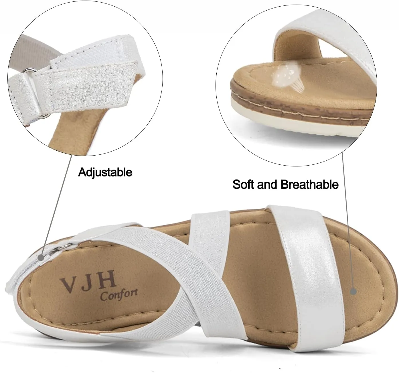 VJH confort Women's Flat sandals, Comfort Slip-on Elastic ankle strap Slingback Light Weight Casual Walking Sandals