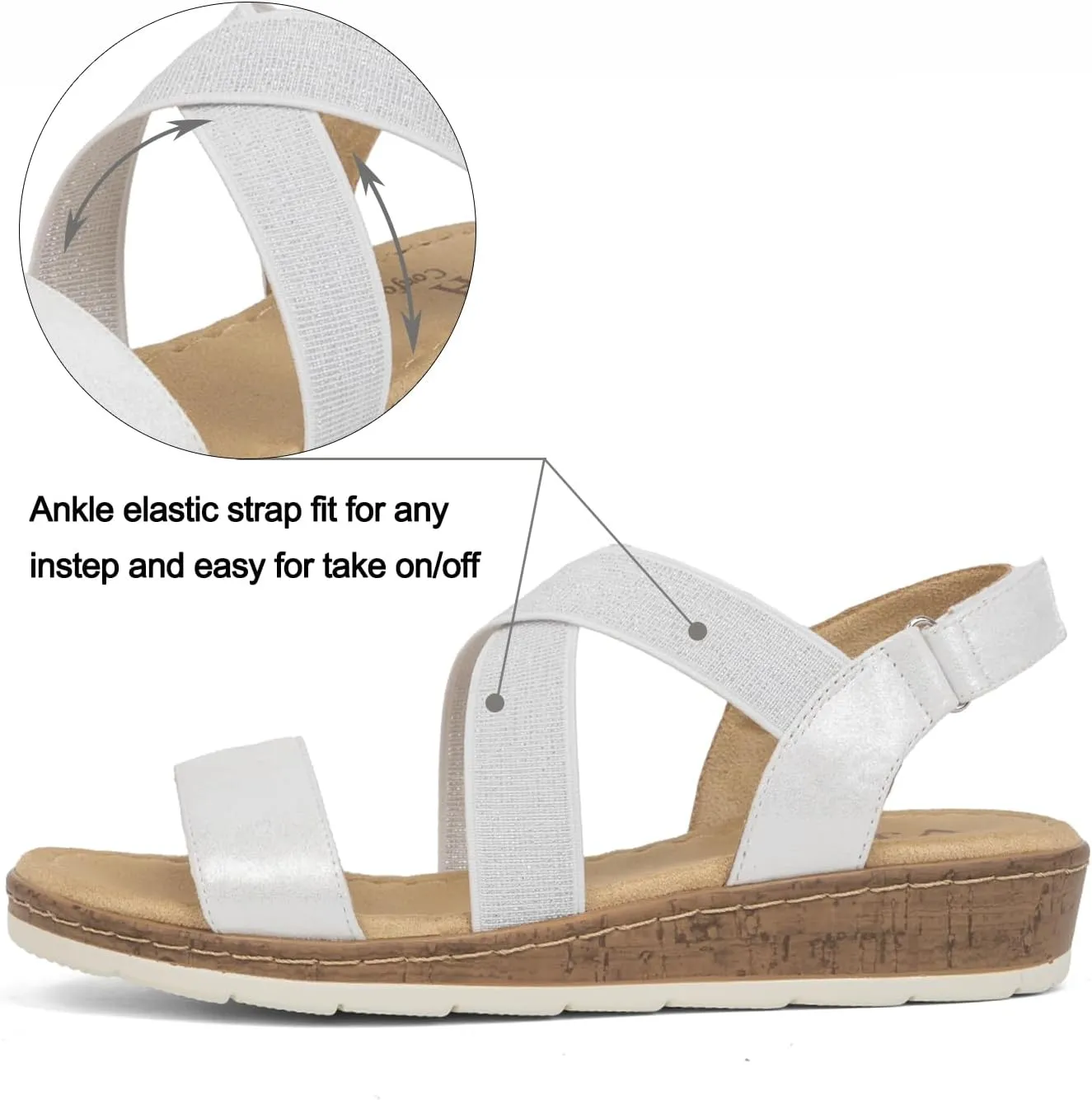 VJH confort Women's Flat sandals, Comfort Slip-on Elastic ankle strap Slingback Light Weight Casual Walking Sandals