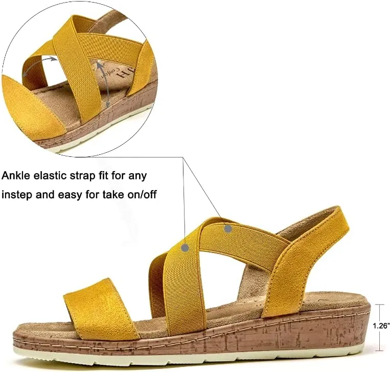 VJH confort Women's Flat sandals, Comfort Slip-on Elastic ankle strap Slingback Light Weight Casual Walking Sandals