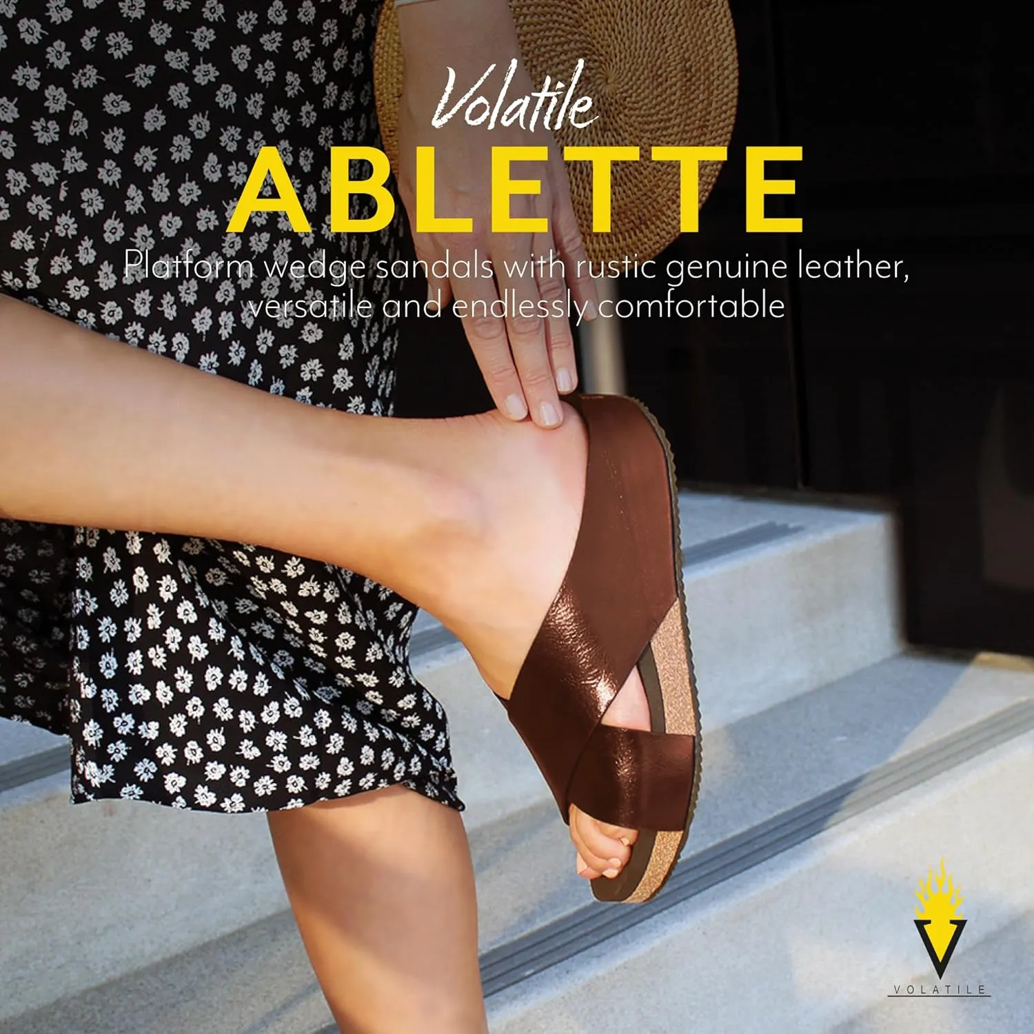 VOLATILE Ablette Wedge Sandals for Women Featuring Slip-on Crisscross Design with EVA Insole and Rubber Outsole
