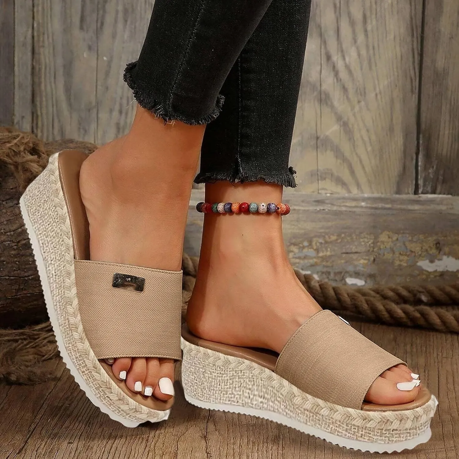 Wedge Sandals for Women Dressy, Espadrille Platform for Women,Comfortable Open Toe Low Heels Slides Casual Summer Slip On Cute Beach Shoes Lightweight Vacation Slippers ﻿