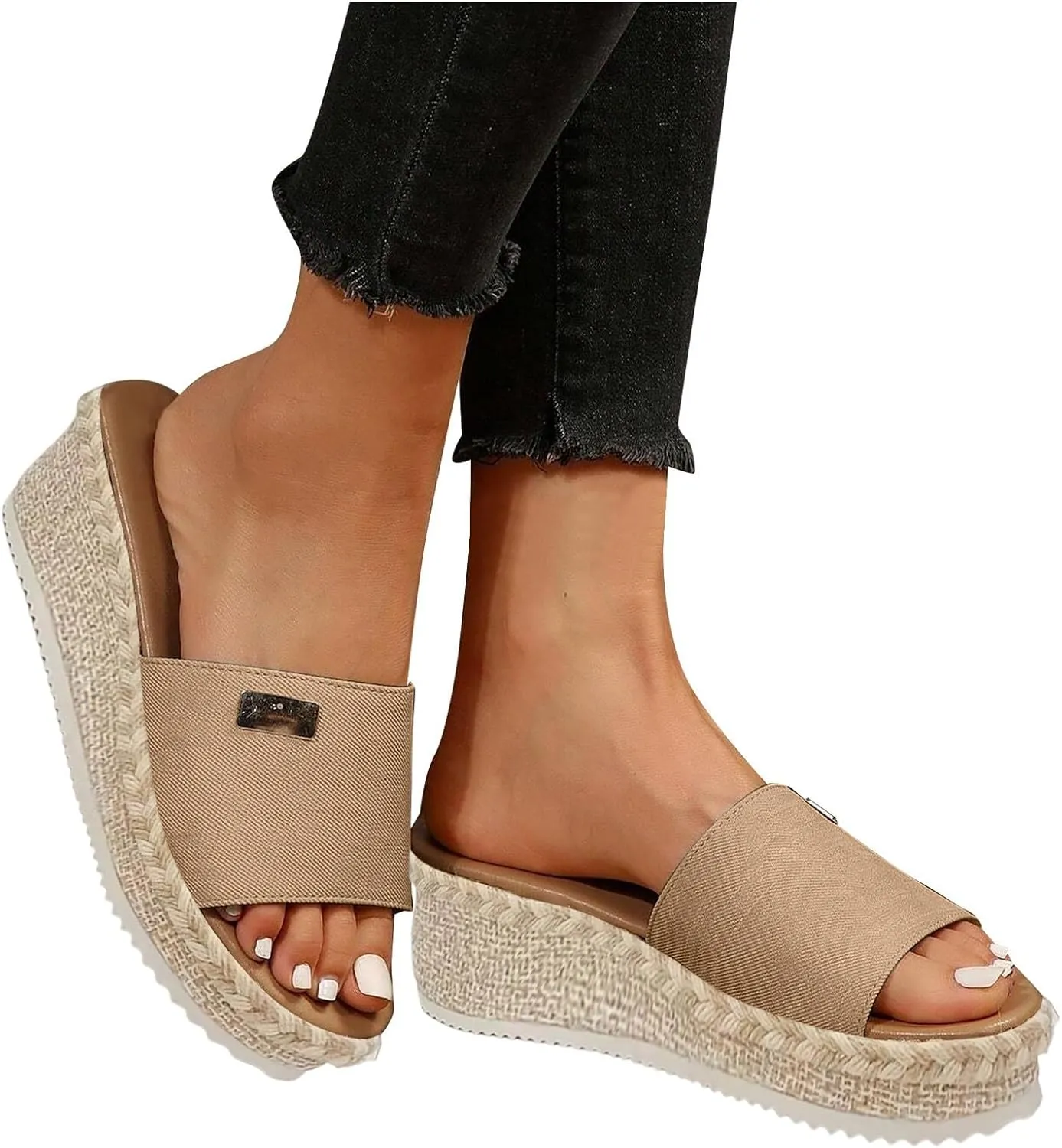 Wedge Sandals for Women Dressy, Espadrille Platform for Women,Comfortable Open Toe Low Heels Slides Casual Summer Slip On Cute Beach Shoes Lightweight Vacation Slippers ﻿