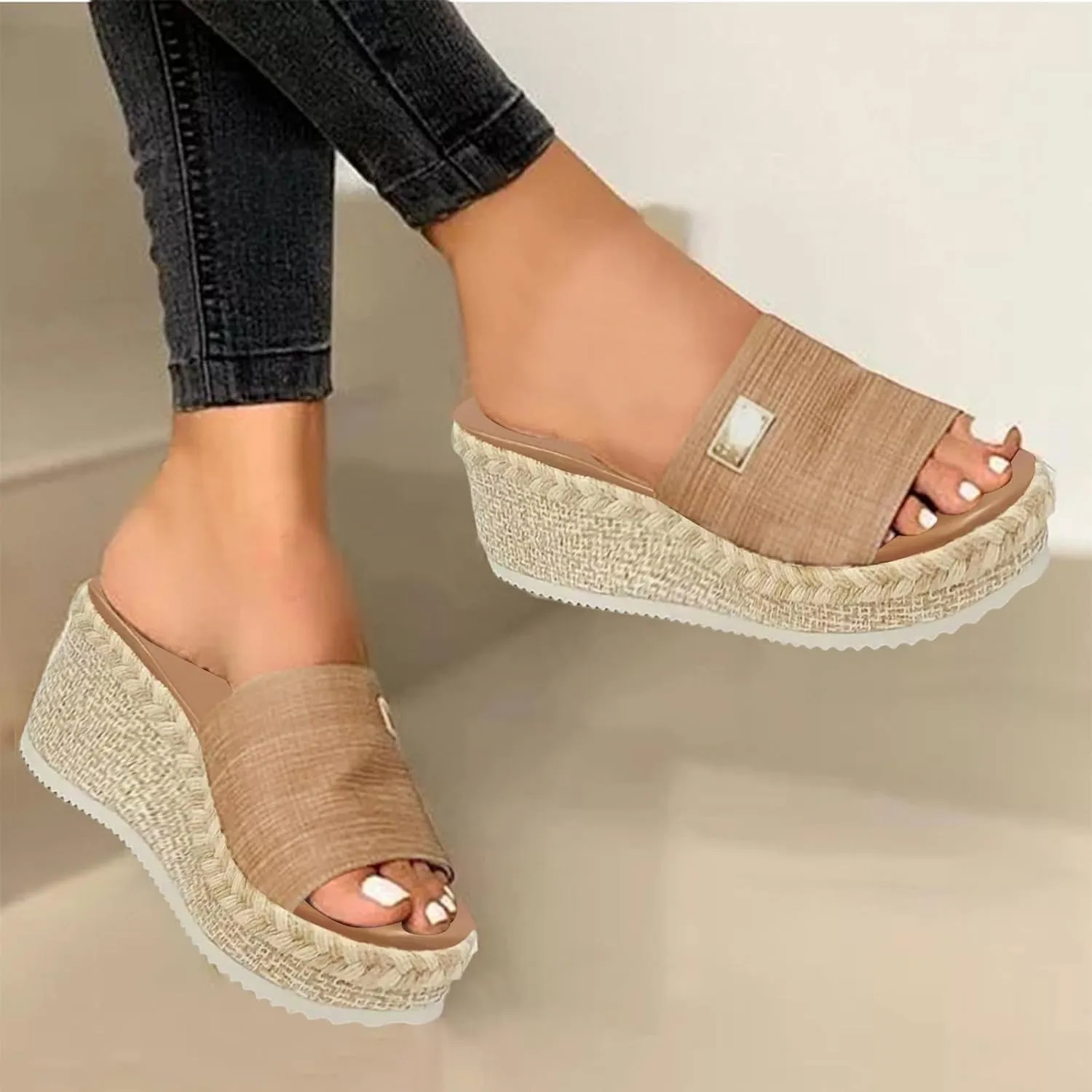 Wedge Sandals for Women Dressy, Espadrille Platform for Women,Comfortable Open Toe Low Heels Slides Casual Summer Slip On Cute Beach Shoes Lightweight Vacation Slippers ﻿