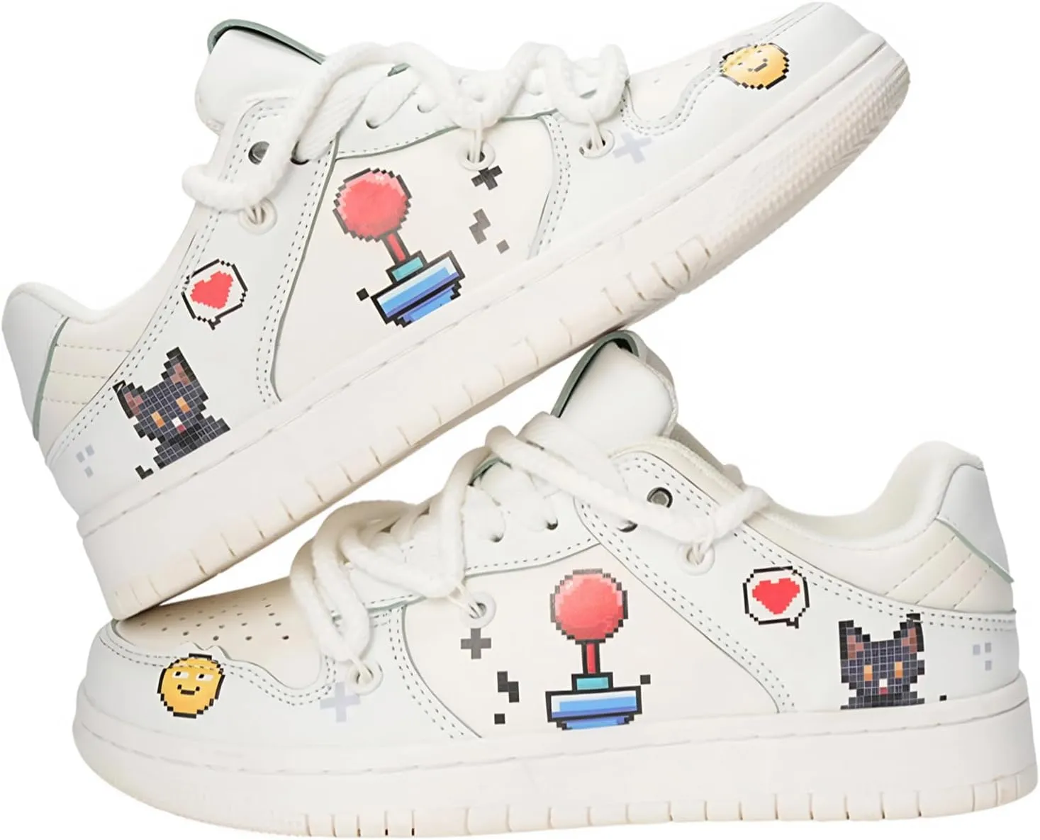 White Black Cartoon Graffiti Fashion Chunky Sneakers for Women Trendy Casual Platform Couple Shoes Aesthetic Skateboard