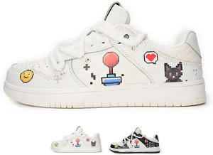 White Black Cartoon Graffiti Fashion Chunky Sneakers for Women Trendy Casual Platform Couple Shoes Aesthetic Skateboard