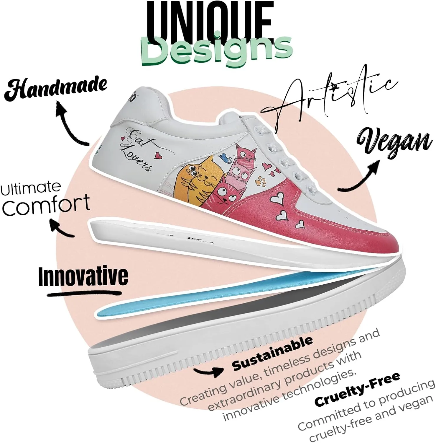 White Sneakers for Women - Handmade Women's Fashion Sneakers, Vegan Leather and Unique Design Dice Sneakers