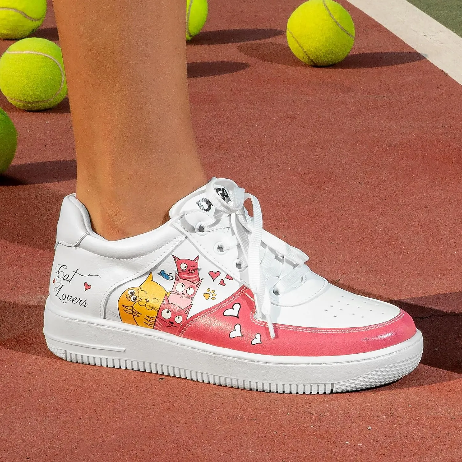 White Sneakers for Women - Handmade Women's Fashion Sneakers, Vegan Leather and Unique Design Dice Sneakers