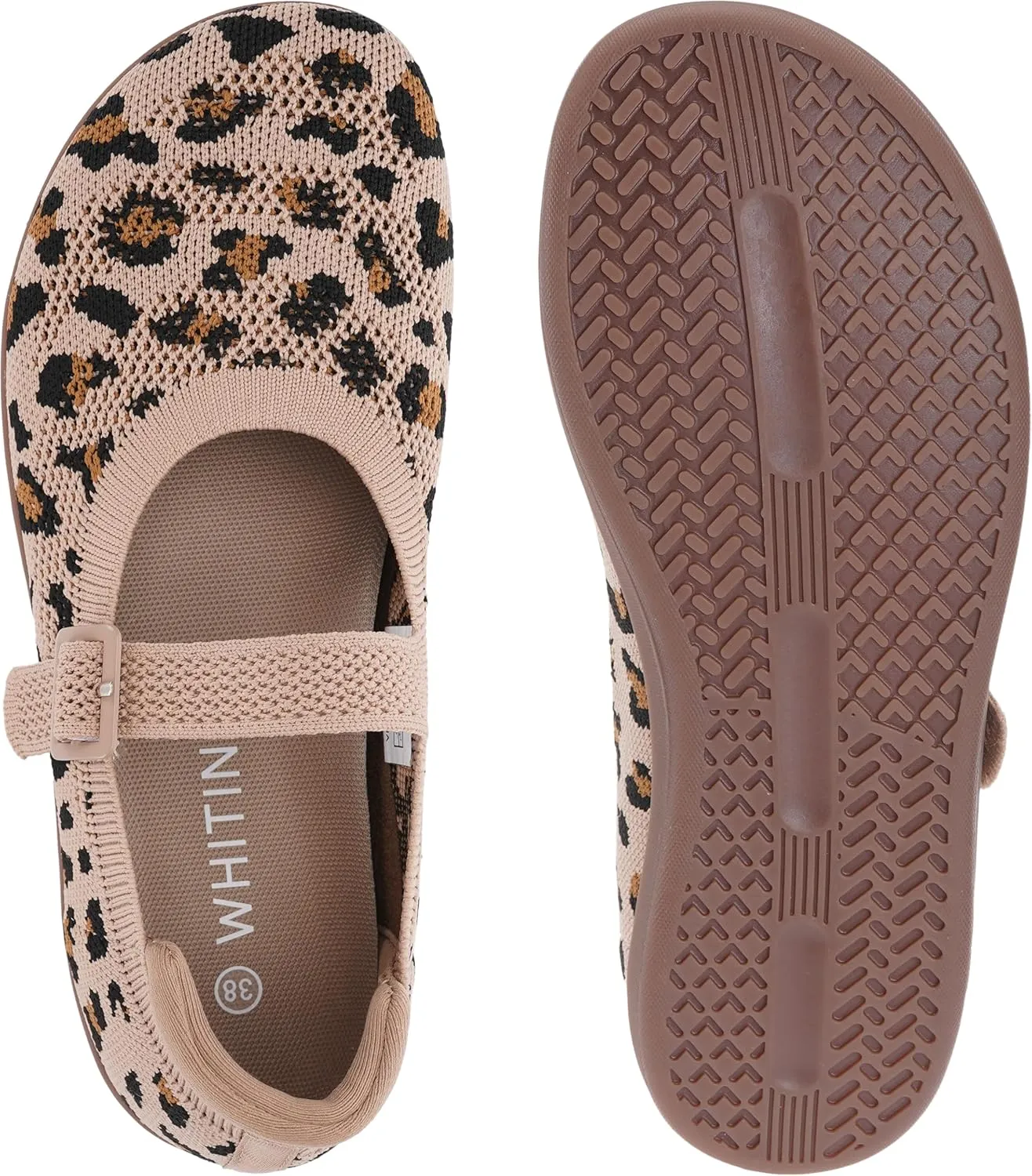 WHITIN Women's Barefoot Mary Jane Flats   Wide Toe Box   Zero Drop Sole   Adjustable Straps