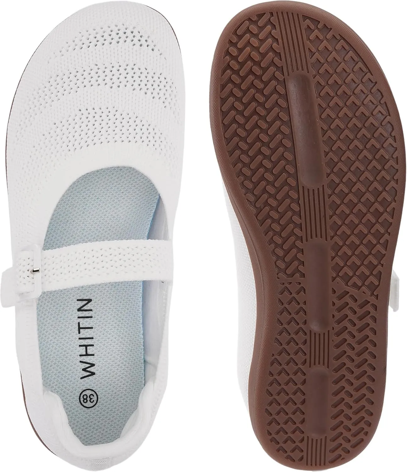 WHITIN Women's Barefoot Mary Jane Flats   Wide Toe Box   Zero Drop Sole   Adjustable Straps