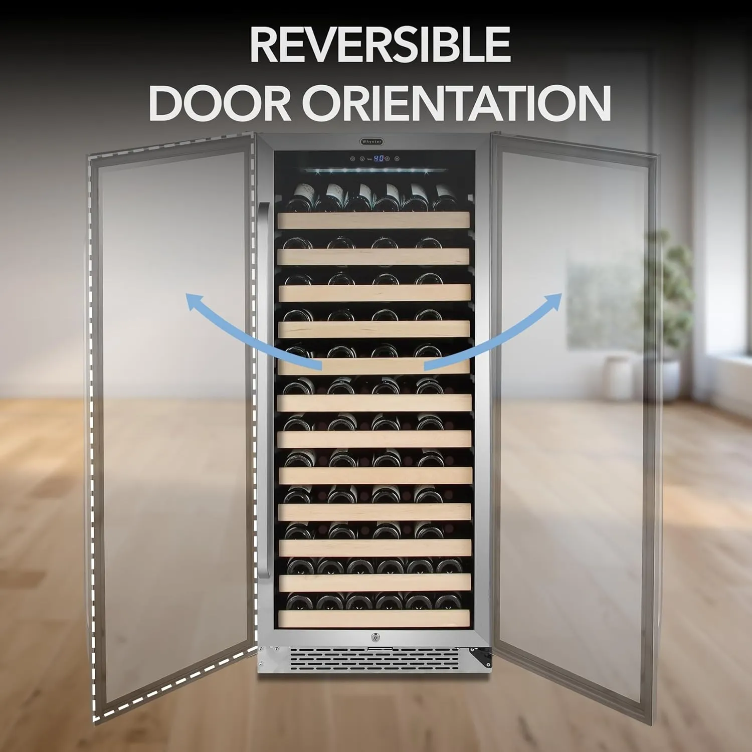 Whynter BWR-1002SD 100 Built-in or Freestanding Stainless Steel Compressor Large Capacity Wine Refrigerator Rack for Open Bottles and LED Display, Black-100, Black