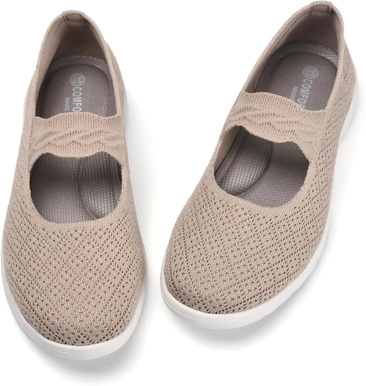 Women Mary Jane Shoes Slip On Walking Flats Comfortable Dressy Knit Washable Casual Nurse Shoe with Arch Support