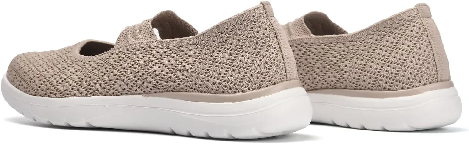 Women Mary Jane Shoes Slip On Walking Flats Comfortable Dressy Knit Washable Casual Nurse Shoe with Arch Support