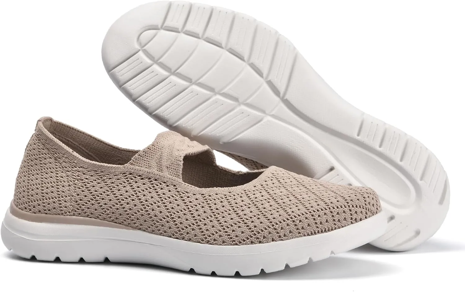 Women Mary Jane Shoes Slip On Walking Flats Comfortable Dressy Knit Washable Casual Nurse Shoe with Arch Support