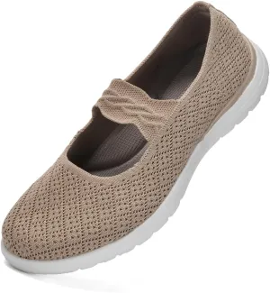 Women Mary Jane Shoes Slip On Walking Flats Comfortable Dressy Knit Washable Casual Nurse Shoe with Arch Support