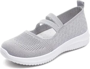 Women Mary Jane Walking Shoes Comfortable Knit Flats Slip on Dress Shoes for Women Casual Nurse Flats Diabetic Shoes with Arch Support