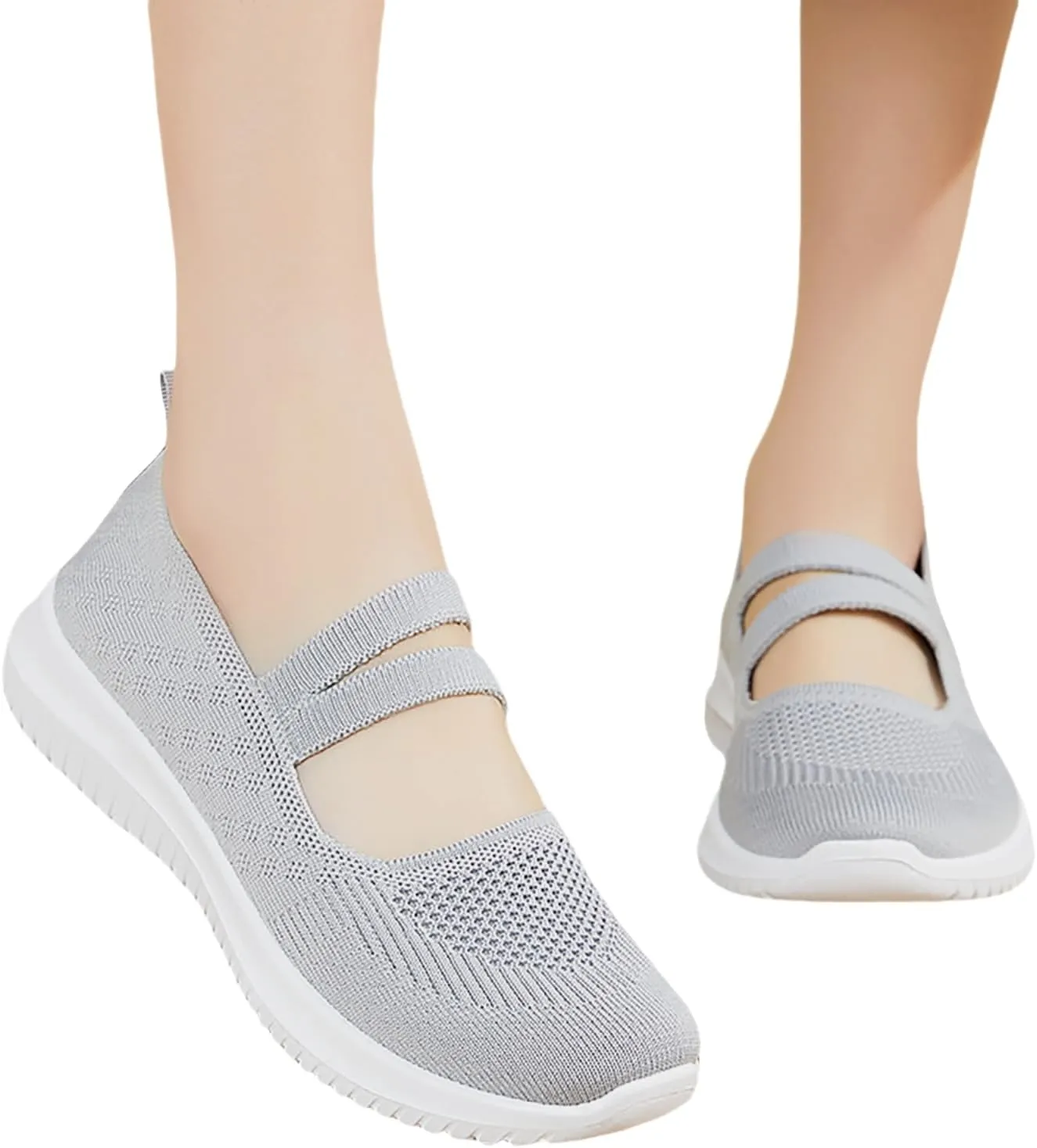 Women Mary Jane Walking Shoes Comfortable Knit Flats Slip on Dress Shoes for Women Casual Nurse Flats Diabetic Shoes with Arch Support