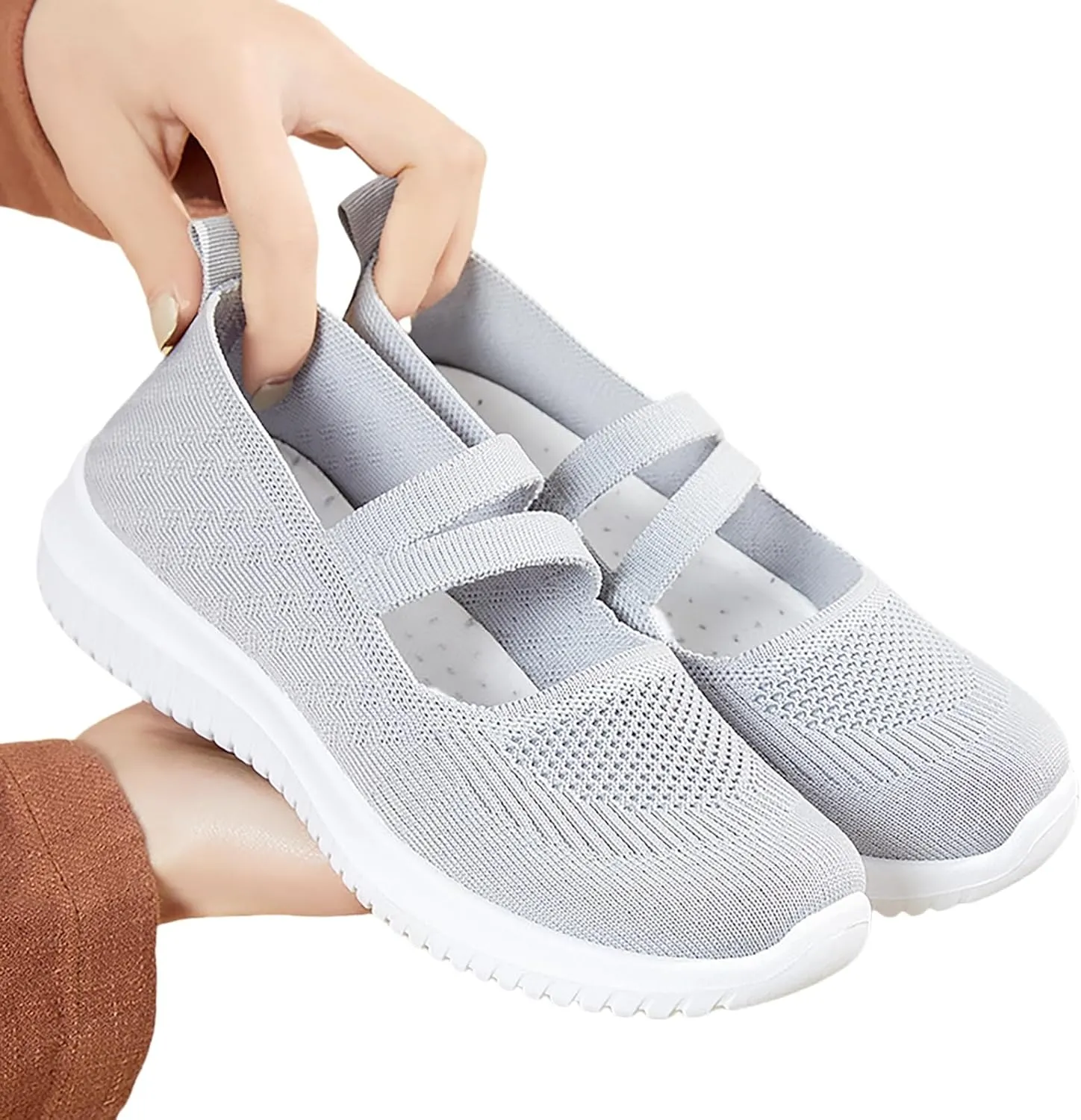 Women Mary Jane Walking Shoes Comfortable Knit Flats Slip on Dress Shoes for Women Casual Nurse Flats Diabetic Shoes with Arch Support