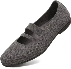 Women’s Ballet Flats Knit Mary Jane Flat Comfort Walking Slip-on Dressy Work Driving Shoes with Straps
