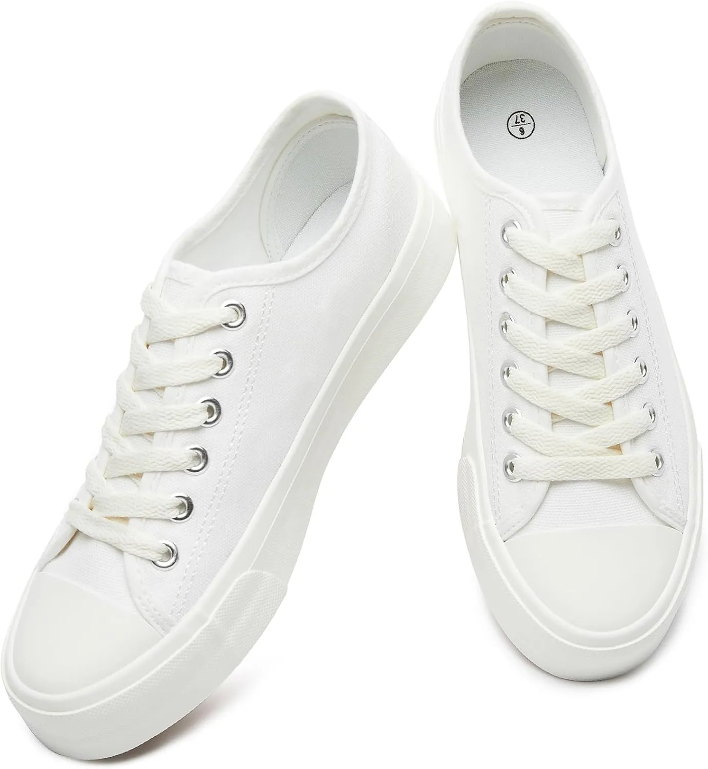 Womens Breathable Canvas Shoes,Lace up Canvas Sneakers for Women,Low Top Fashion Sneakers,Classic Black and White Sneakers