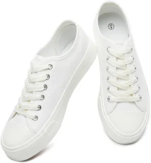 Womens Breathable Canvas Shoes,Lace up Canvas Sneakers for Women,Low Top Fashion Sneakers,Classic Black and White Sneakers