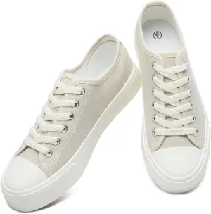 Womens Breathable Canvas Shoes,Lace up Canvas Sneakers for Women,Low Top Fashion Sneakers,Classic Black and White Sneakers