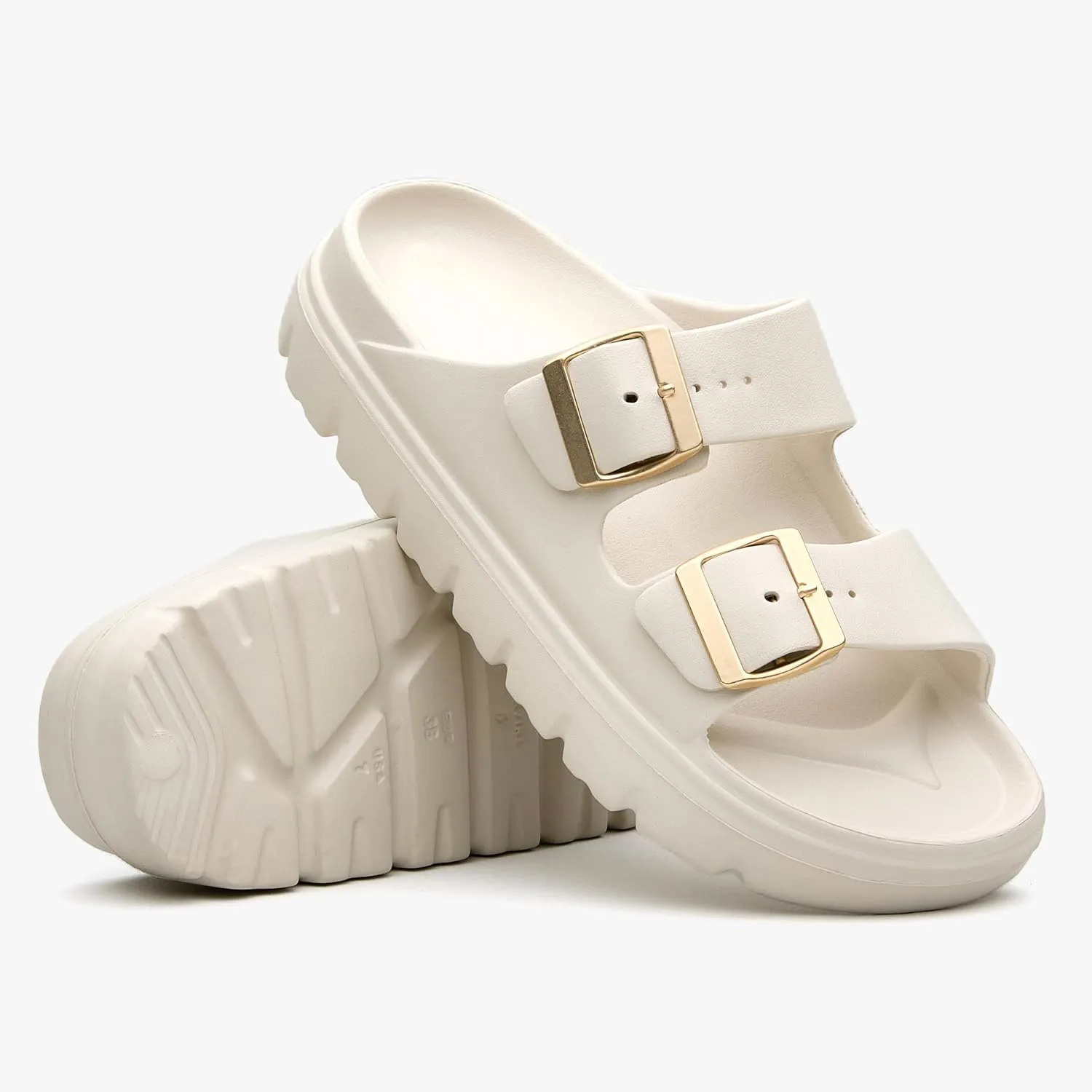 Women's Double Buckle Adjustable EVA Slide Sandals