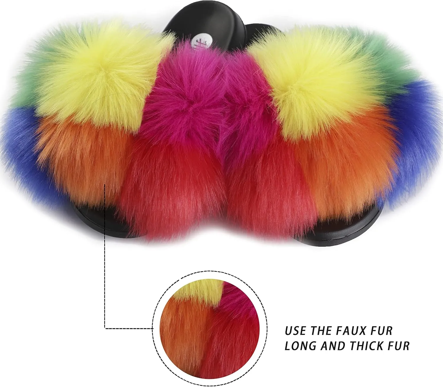 Women's Faux Fur Slides, Open Toe Cute Fur Slippers, Indoor or Outdoor Comfortable Furry Slide Sandals With Fluffy Fur