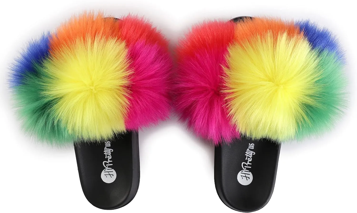 Women's Faux Fur Slides, Open Toe Cute Fur Slippers, Indoor or Outdoor Comfortable Furry Slide Sandals With Fluffy Fur