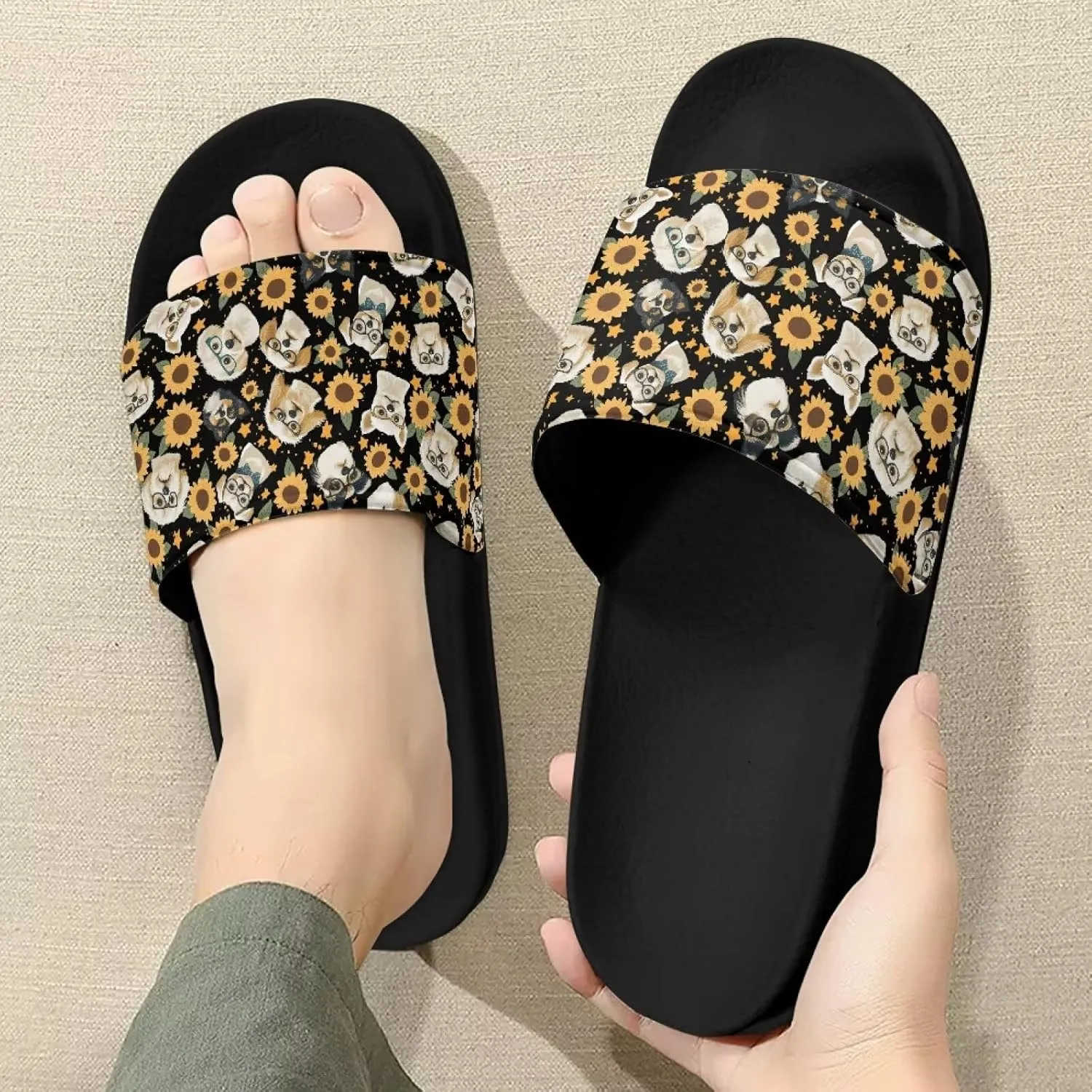 Women's Flat Sandals Comfortable Slip On Leather Slide Sandals, Women's Slide Sandals Size 6-13.5