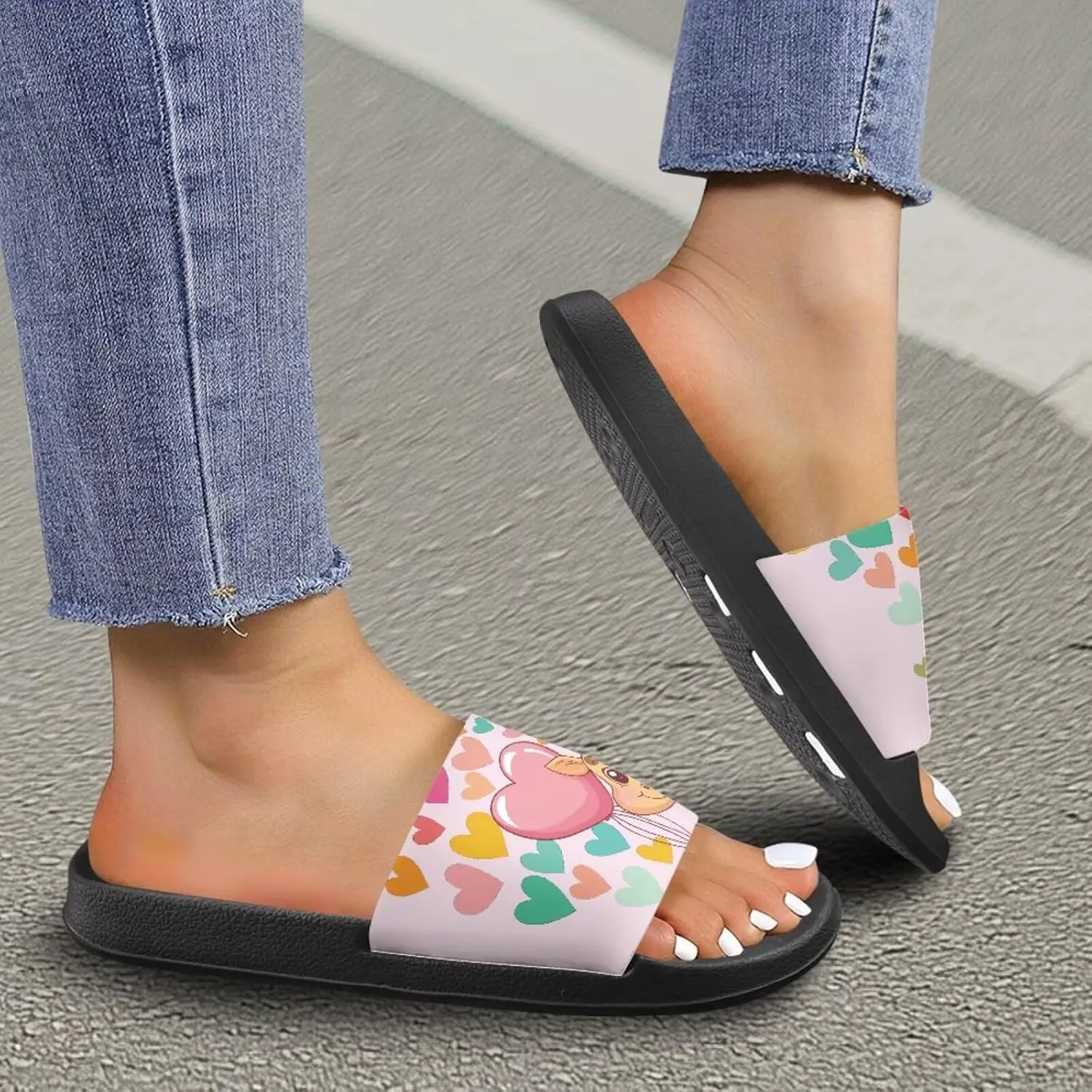 Women's Floral Printed Beach Sandals Non-Slip Soft Comfort Slide Sandals Cartoon Animal House Slippers Filp-Flops for Ladies Girls Gift for Wife Daughters Sisters Size 5-10