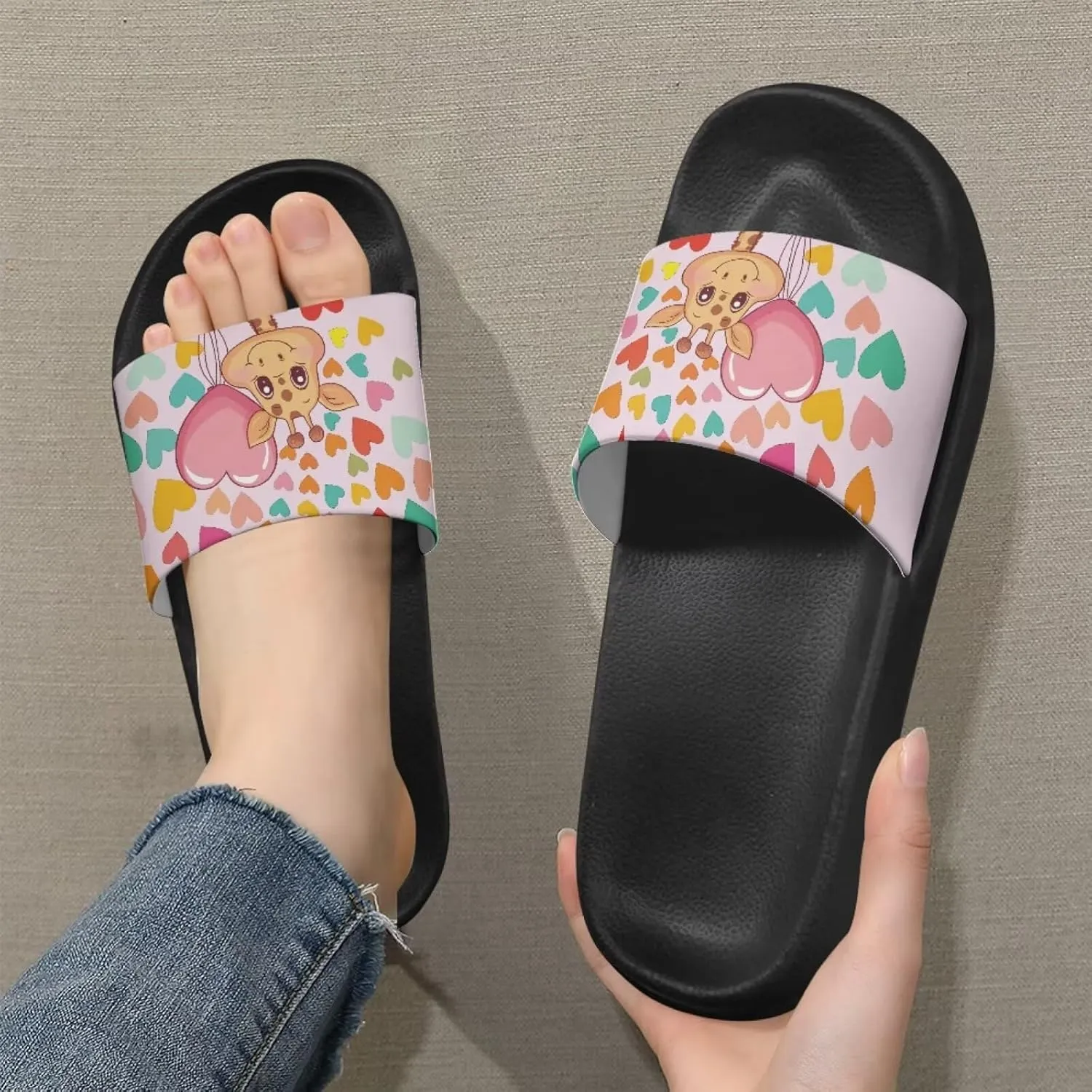 Women's Floral Printed Beach Sandals Non-Slip Soft Comfort Slide Sandals Cartoon Animal House Slippers Filp-Flops for Ladies Girls Gift for Wife Daughters Sisters Size 5-10