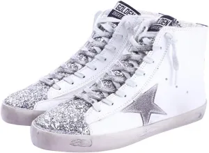 Women's High Top Fashion Flat Sneakers Distressed Design Lace up Star Glitter Shoes