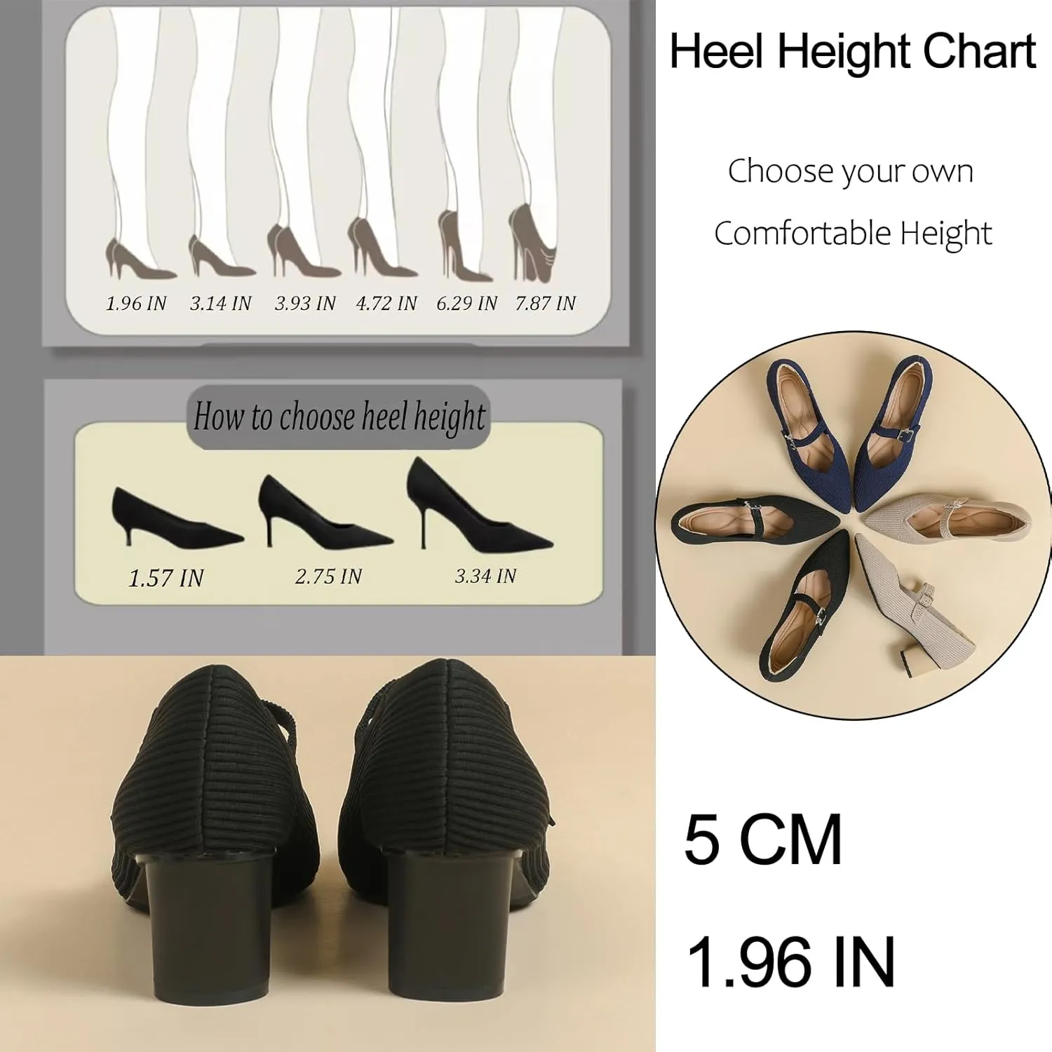 Women's Knit Mesh Chunky Heel Mary Jane Shoes Sexy Pointed Toe Ankle Strap Lightweight Breathable Dress Shoes for Wedding Party Office