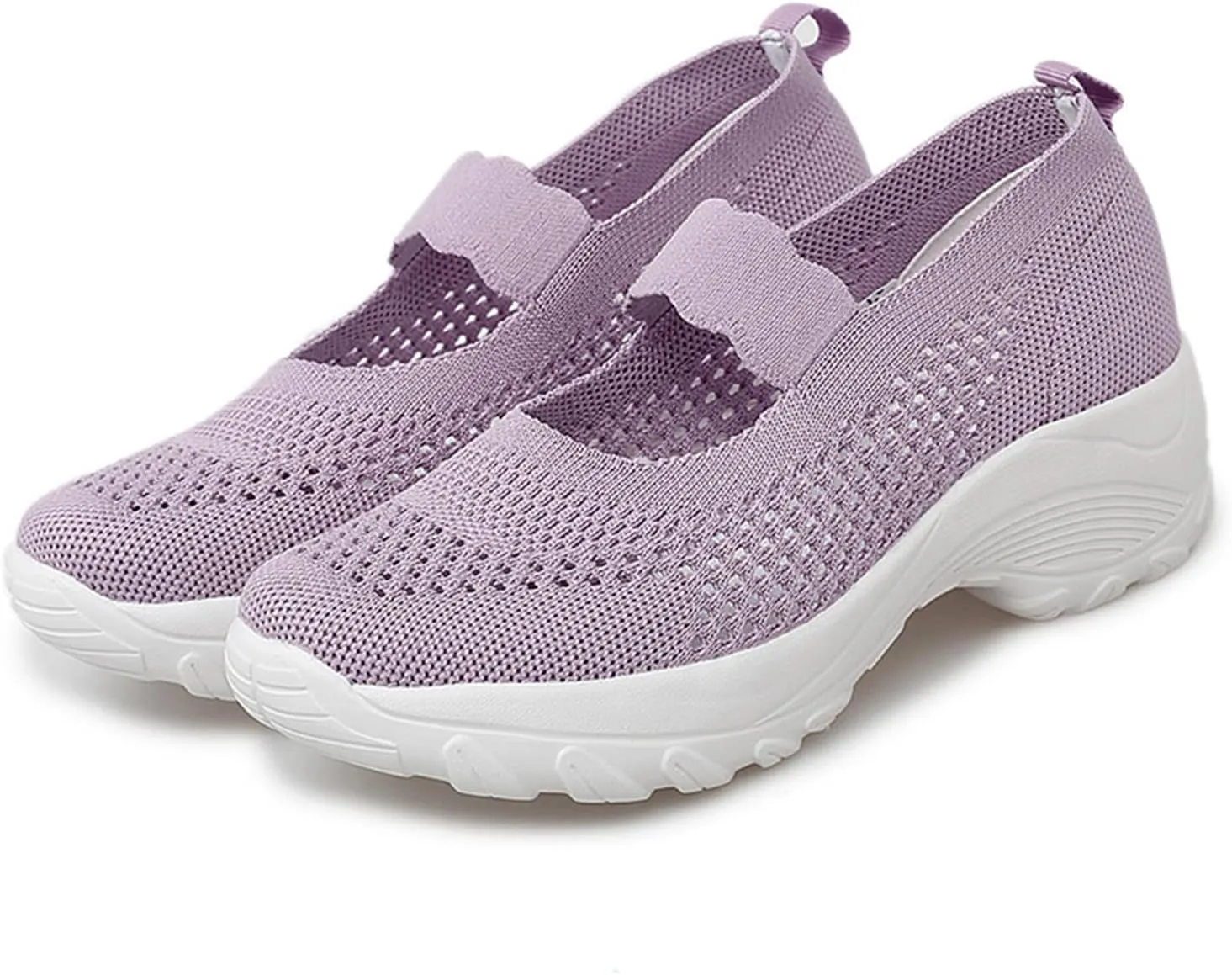 Women's Knitting Platform Wedge Orthopedic Mary Jane Walking Shoes Comfortable Breathable Mesh Elastic Ankle Strap Arch Support Memory Foam Sole Gym Running Sneakers