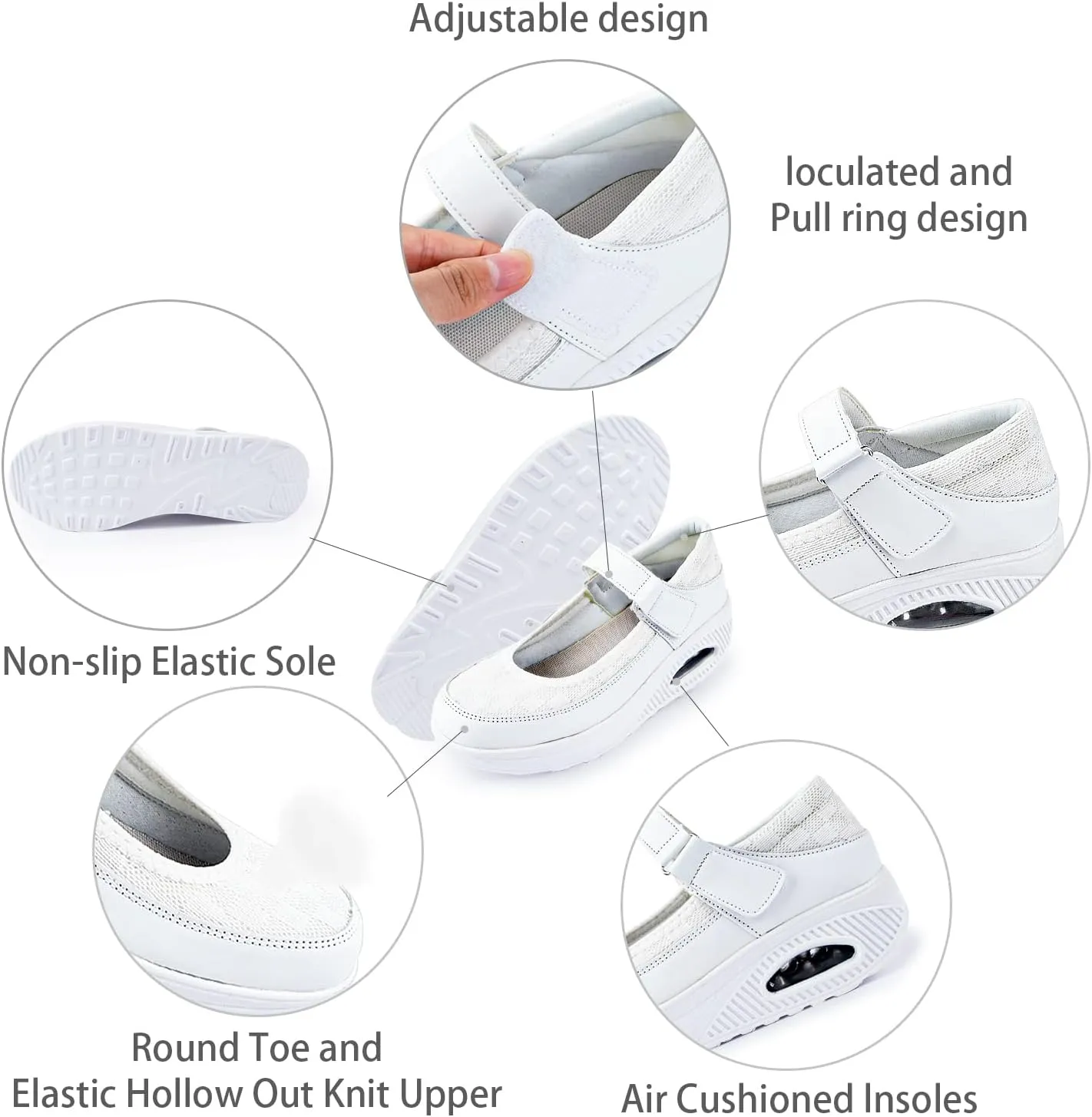 Womens Mesh Walking Shoes Working Nurse Shoes Non-Slip Adjustable Breathable Wedges Slip-on Mary Janes Sneaker Fitness Casual Nursing Orthotic Arthritis,Diabetes,Plantar Fasciitis,Lightweight Shoes