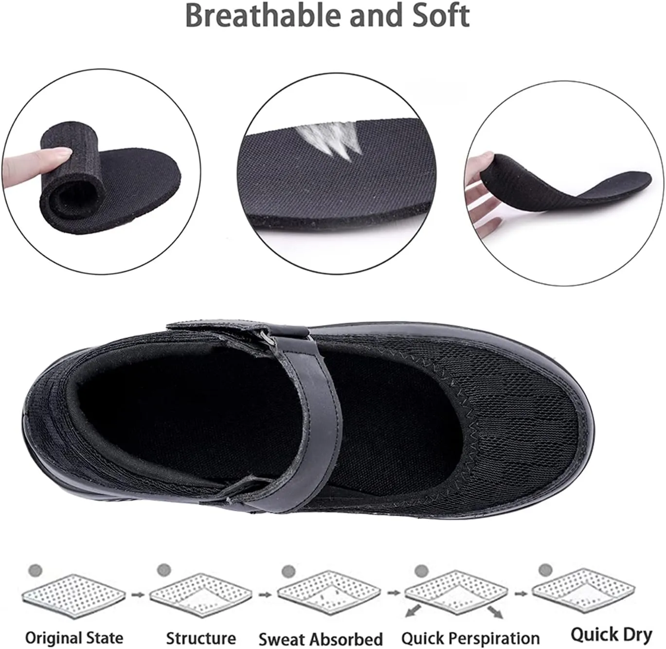 Womens Mesh Walking Shoes Working Nurse Shoes Non-Slip Adjustable Breathable Wedges Slip-on Mary Janes Sneaker Fitness Casual Nursing Orthotic Arthritis,Diabetes,Plantar Fasciitis,Lightweight Shoes