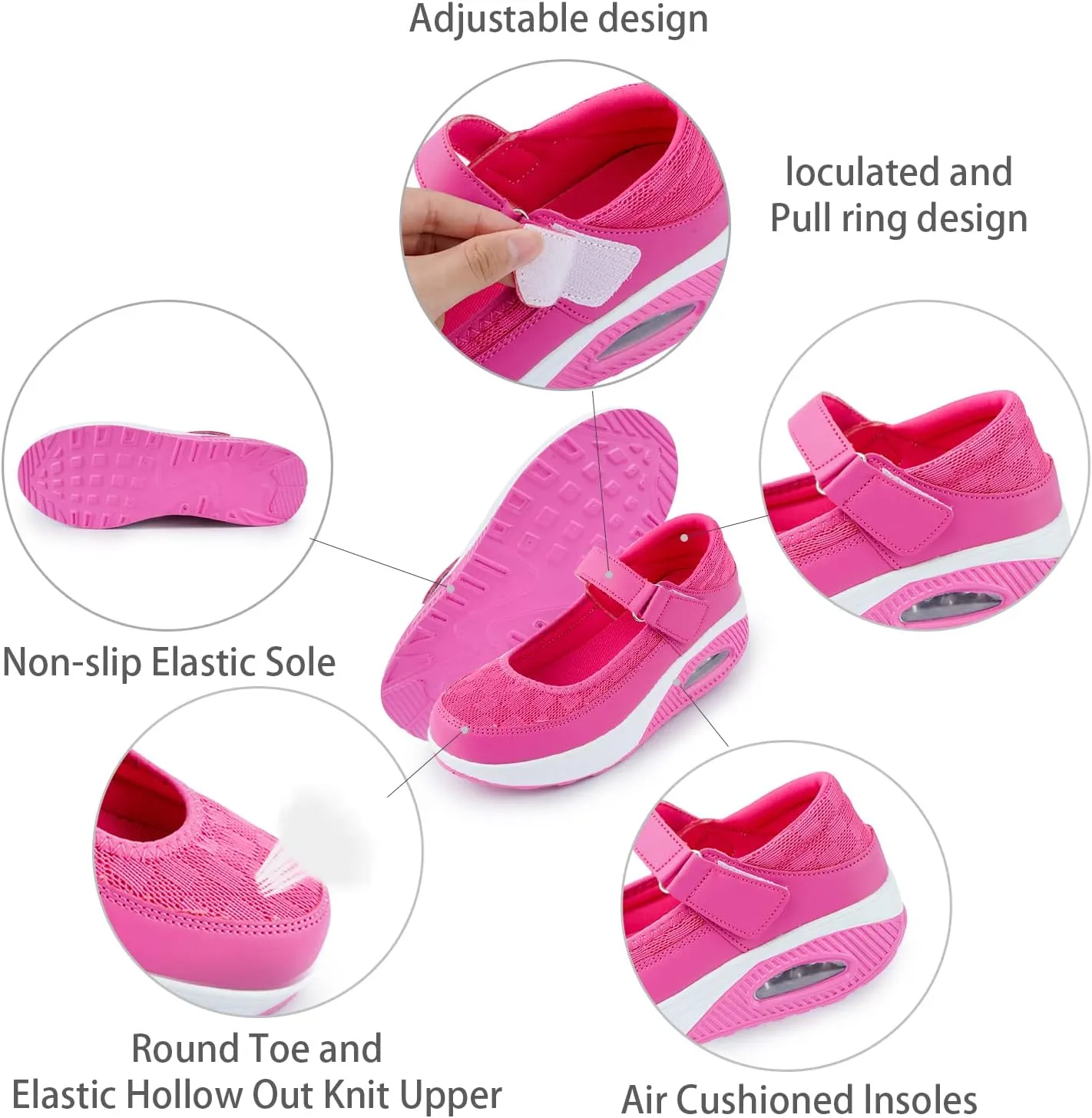Womens Mesh Walking Shoes Working Nurse Shoes Non-Slip Adjustable Breathable Wedges Slip-on Mary Janes Sneaker Fitness Casual Nursing Orthotic Arthritis,Diabetes,Plantar Fasciitis,Lightweight Shoes