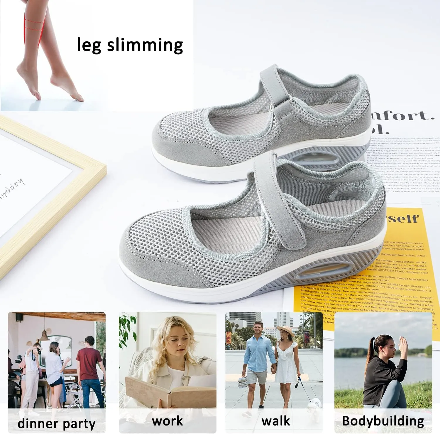 Womens Mesh Walking Shoes Working Nurse Shoes Non-Slip Adjustable Breathable Wedges Slip-on Mary Janes Sneaker Fitness Casual Nursing Orthotic Arthritis,Diabetes,Plantar Fasciitis,Lightweight Shoes
