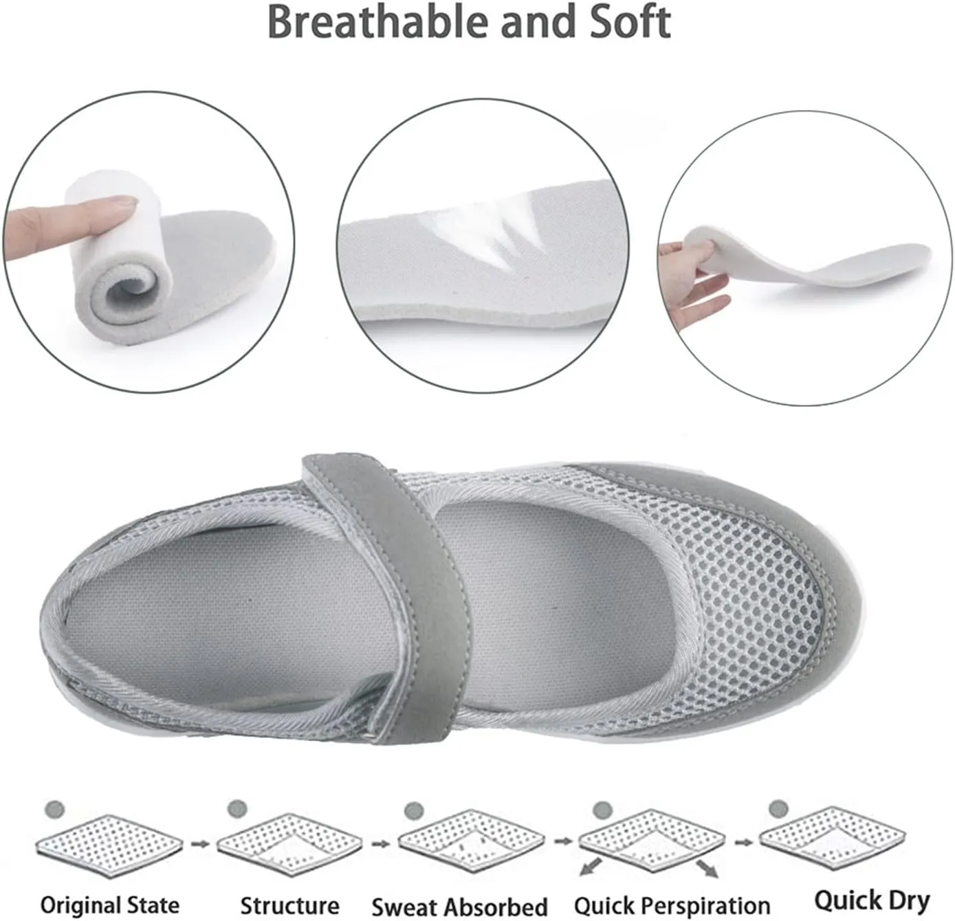 Womens Mesh Walking Shoes Working Nurse Shoes Non-Slip Adjustable Breathable Wedges Slip-on Mary Janes Sneaker Fitness Casual Nursing Orthotic Arthritis,Diabetes,Plantar Fasciitis,Lightweight Shoes